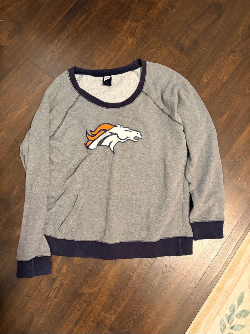 NFL Gray Crewneck Sweatshirt with Orange & Navy Broncos Logo